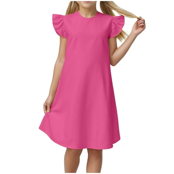 Povozer Girls Princess Nightgowns Summer Girl'S Nightgowns Cotton Sleep Shirts Sleepwear Princess Nightdress for 7-8 Years,Hot Pink