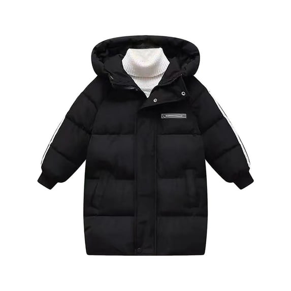 Povozer Girls' Puffer Jacket Soft Fleece Lined Warm Hooded Winter Coat(Black,5-6Y)