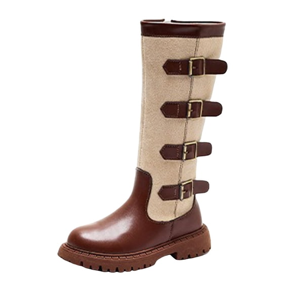 Povozer Girls Riding Boots Knee High Side Zipper Mid Calf Shoes(Brown,11.5)