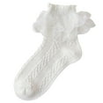 thumbnail image 1 of Povozer Girls Ruffle Socks Lace Socks Cotton Dress Socks Turn Cuff Socks(White,4-6Y), 1 of 4