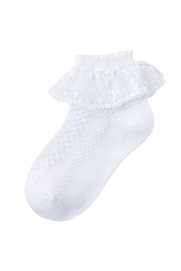 Girls Ruffle Socks Ruffle Socks For Girls 10t-16t Children's Socks Spring Fall Girls Socks Dance Breathable Student Short Socks Children's Socks Size 10-16 Years,White