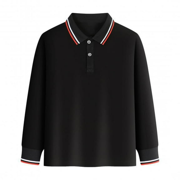 Povozer Girls' School Uniform Long Sleeve Polo Shirt, Button Closure, Comfortable & Breathable Fabric(Black,5-6 Years)