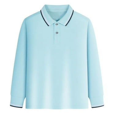 Povozer Girls' School Uniform Long Sleeve Polo Shirt, Button Closure, Comfortable & Breathable Fabric(Blue,7-8 Years)