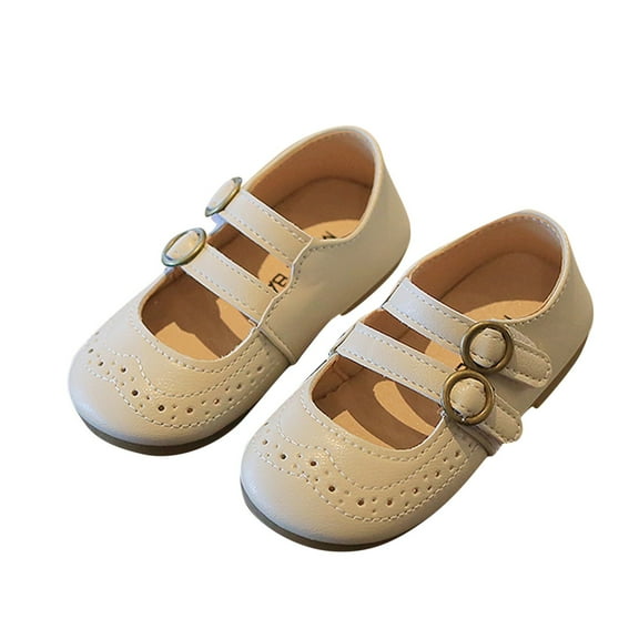 Povozer Girls School Uniform Shoes Mary Jane Flats Oxfords Dress Shoes (Little/Big Kids)(Beige,21)