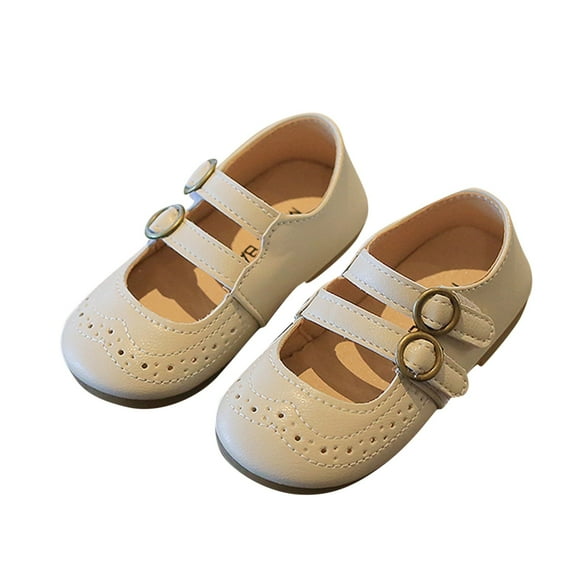 Povozer Girls School Uniform Shoes Mary Jane Flats Oxfords Dress Shoes (Little/Big Kids)(Beige,24)
