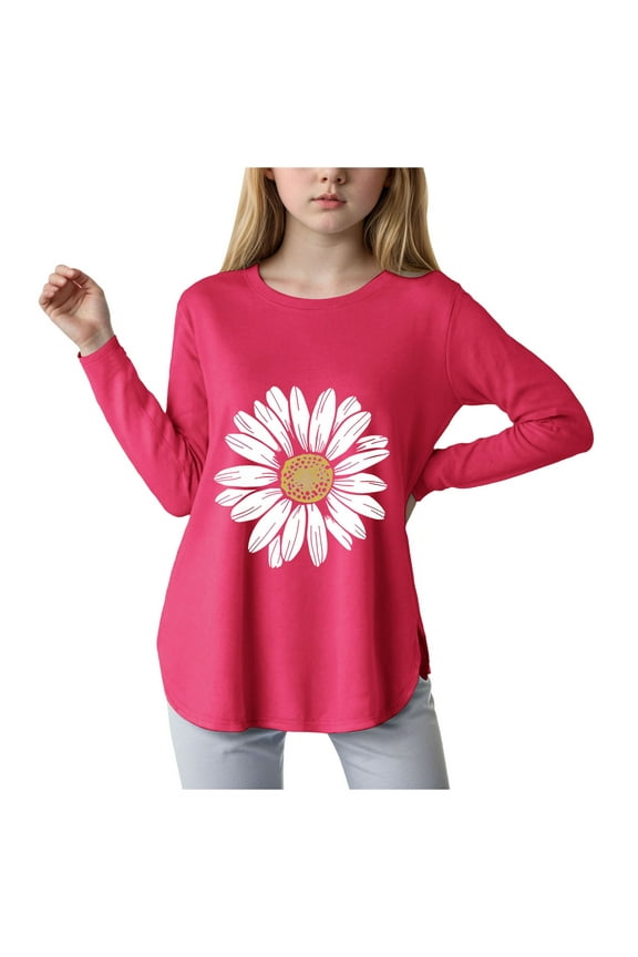 Girls Shirts Fashion Girls Long Sleeve T Shirts Kids Fall Tops Crewneck Basic Tees for 9-10 Years,Red