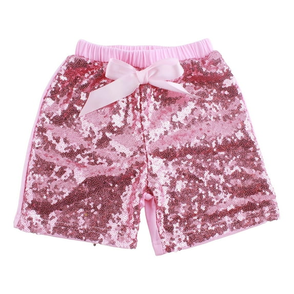 Povozer Girls Soccer Shorts Girls Shorts High Waist Straight Sparkly Glitter Party Dance Shorts for 12-18 Months,Pink