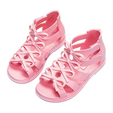 Povozer Girls Strap Sandals Flat Fisherman Thong Cross Strappy Sandals(Pink,11)