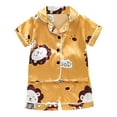 thumbnail image 1 of Povozer Girls Summer Pajamas Set Baby Girl Boy Satin Pajamas Short Sleeve Button Down Top Shorts Silk Pjs 2 Pcs Summer Animal Print Sleepwear Outfits for 2-3 Years,Yellow, 1 of 9