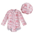 thumbnail image 1 of Povozer Girls Swimsuit 2 Piece Bathing Suit 2025 Infant Baby Swimsuit Girl Long Sleeve UPF 50+ Sun Protection One-Piece Rash Guard with Hat Zipper Bathing Suit for 18-24 Months,Light Pink, 1 of 6