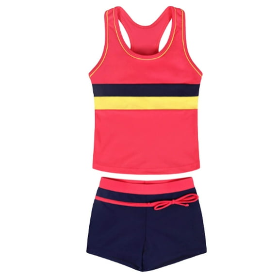 Povozer Girls Swimsuit Swimsuit Girls Little Girls' Summer Swimwear Two Piece Boyshort Tankini Kids Swimsuit(Watermelon Red,4XL)