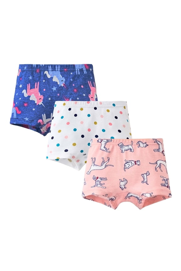 Girls' Training Pants 5-6 3PC Children Underwear Cute Cartoon Prints Little Girl Cotton Boxer Pants Size 5-6 Years,Light Pink