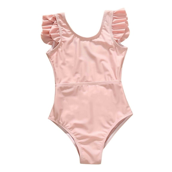 Povozer Girls UPF 50+ One-Piece Ruffle Front Swimsuit(Pink,12-18M)