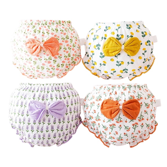 Povozer Girls Underwear Baby Cute Print Bowknot Ruffled 4Pcs Training Pants(White,4-5Y)