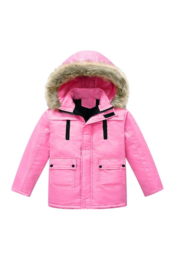 Girls' Warm Winter Coat Long Parka Fleece Lined Waterproof Puffer Jacket with Removable Hood(Pink,5-6 Years)