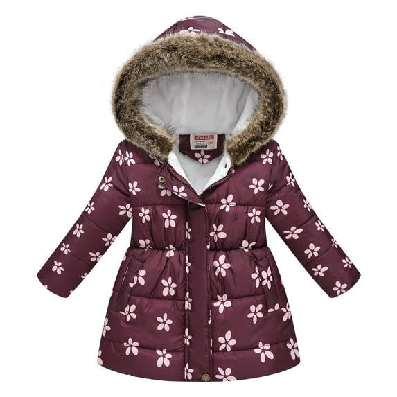 Povozer Girls Warm Winter Coats Water Resistant Long Parka Fleece Puffer Jacket(Purple,7T-8T)