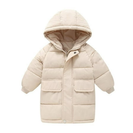 Povozer Girls Winter Coats Warm Jackets Puffer Cotton Wadding Outwear(Beige,3-4Y)