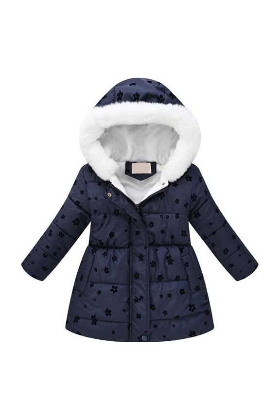 Girls Winter Long Puffer Coat Thick Padded Soft Fleece Jacket with Hood(Black,4-5Y)