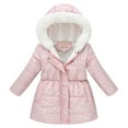 thumbnail image 1 of Povozer Girls Winter Long Puffer Coat Thick Padded Soft Fleece Jacket with Hood(Pink,4-5Y), 1 of 6