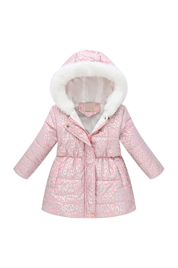 Girls Winter Long Puffer Coat Thick Padded Soft Fleece Jacket with Hood(Pink,4-5Y)