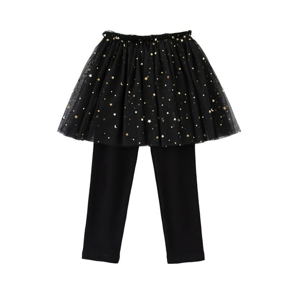 Povozer Girls Winter Pants Leggings with Tutu Skirts Stretch Warm Jegging(Black,6-7Y)