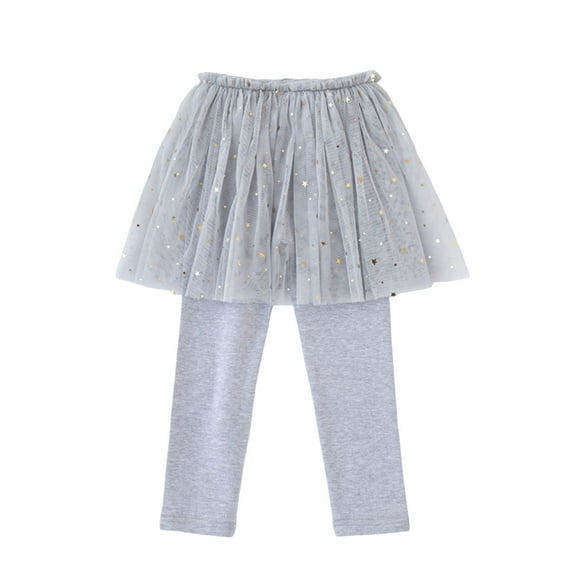 Povozer Girls Winter Pants Leggings with Tutu Skirts Stretch Warm Jegging(Gray,6-7Y)