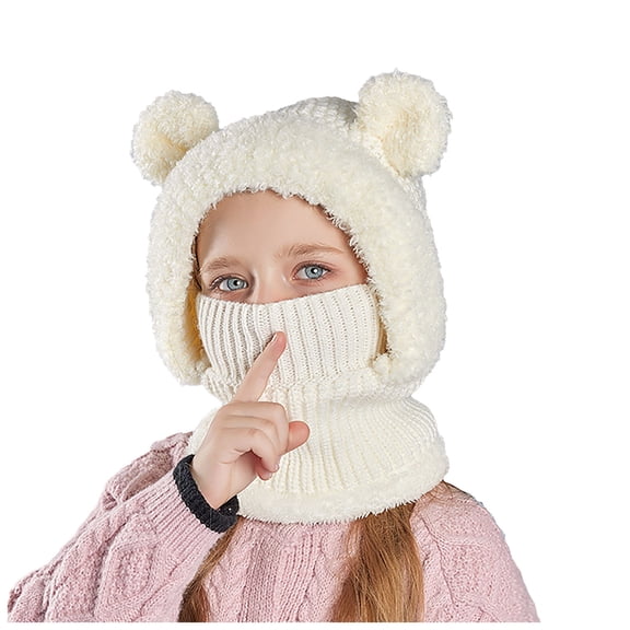 Povozer Girls Winter Windproof Hats 2 Pack Warm Fleece Ski Mask Neck Warmer(White,One Size)