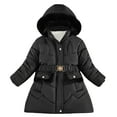 thumbnail image 1 of Povozer Girls and Toddlers' Long Heavyweight Hooded Puffer Jacket(Black,5-6Y), 1 of 5