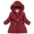 thumbnail image 1 of Povozer Girls and Toddlers' Long Heavyweight Hooded Puffer Jacket(Red,5-6Y), 1 of 5