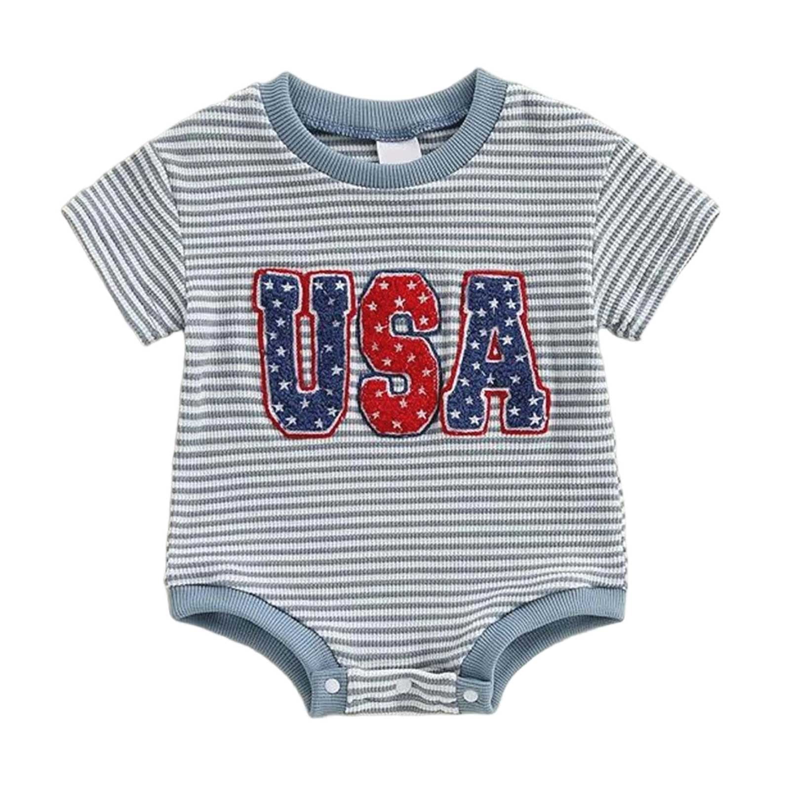 Povozer Infant Baby Boy Clothing Waffle Knit Short Sleeve Rompers Tractor Embroidery Jumpsuit Newborn Outfit Summer Clothes,Size 6-12 Months ,Blue