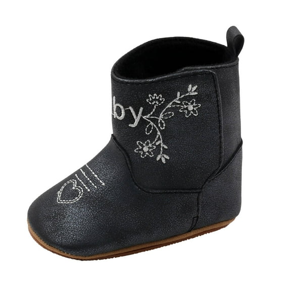 Povozer Infant Baby Boys Girls Plush Winter Snow Boots Cowboy Soft Boots(Black,5)