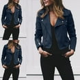 thumbnail image 1 of Povozer Jackets for Women Trendy Suede Moto Jacket Open Front Cardigan Leather Motorcycle Jacket Lapel Collar Coat Women(Blue,L), 1 of 4