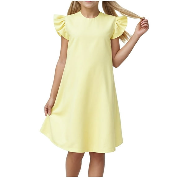Povozer Kid Girls Nightgown Night Dress Summer Girl'S Nightgowns Cotton Sleep Shirts Sleepwear Princess Nightdress for 5-6 Years,Yellow