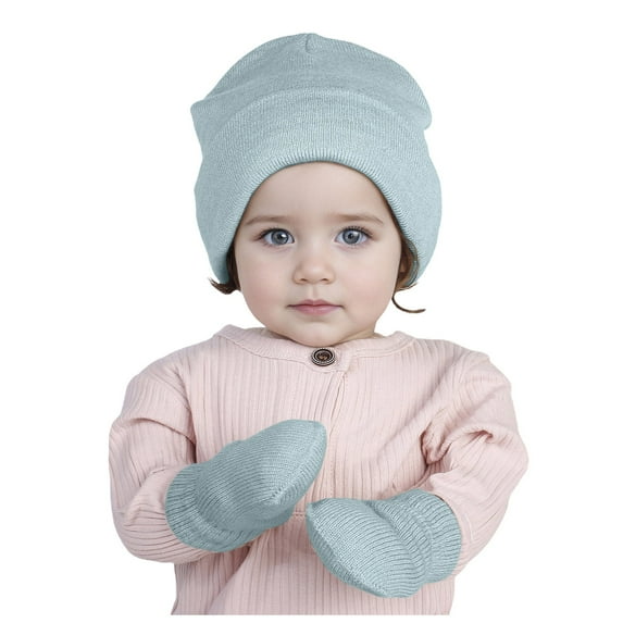Povozer Kid Winter Hat Gloves Set Toddler Knit Beanie Hat with Pom Mittens Set(Blue,2-8 Years)