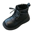 thumbnail image 1 of Povozer Kids Ankle Boots Boys Girls Side Zipper Lace up Work Boots Combat Boots(Black,4-4.5 Years), 1 of 4