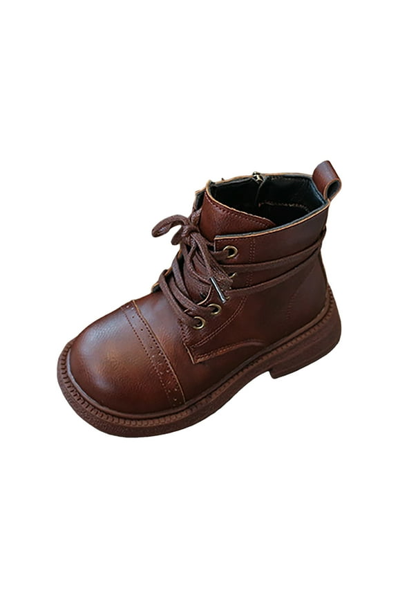 Kids Ankle Boots Boys Girls Side Zipper Lace up Work Boots Combat Boots(Brick Red,6-7 Years)