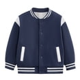 thumbnail image 1 of Povozer Kids Baseball Jacket Varsity Letterman Coat Baby Jackets Kids Comfortable Baseball Jackets Boys Girls Jacket Lightweight Plain Button Casual Coat,Size 7-8 Years,Dark Blue, 1 of 3