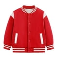 thumbnail image 1 of Povozer Kids Baseball Jackets Boys Girls Toddler Girl Jacket Kids Comfortable Baseball Jackets Boys Girls Jacket Lightweight Plain Button Casual Coat,Size 3-4 Years,Red, 1 of 3