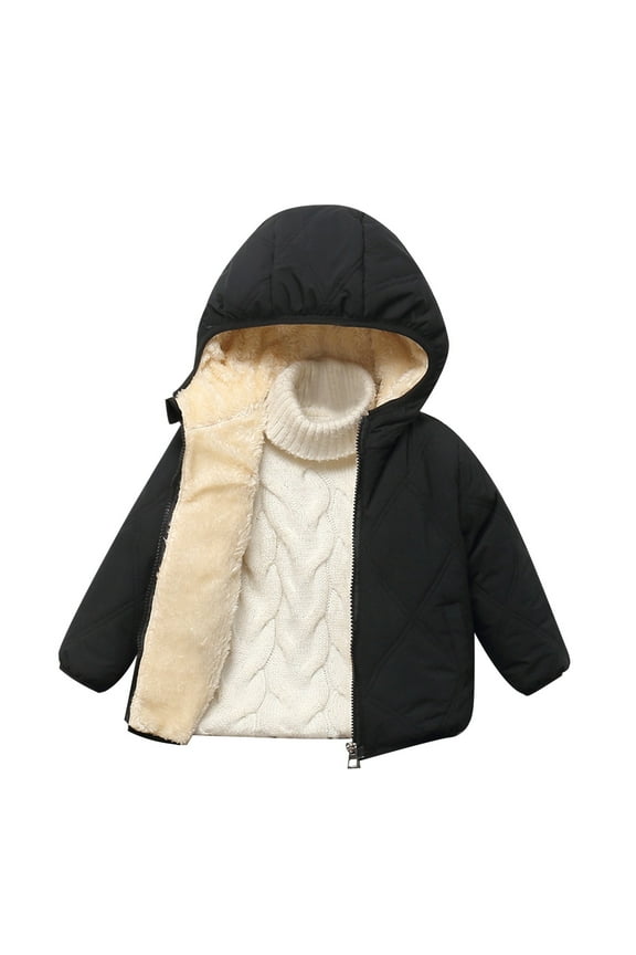 Kids Boy Girl Winter Hooded Puffer Jackets Coats Lightweight Outerwear(Black,12-18M)
