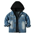 thumbnail image 1 of Povozer Kids Boys Girls Hooded Denim Jacket Zipper Coat Outerwear(Black,3-6 Months), 1 of 6