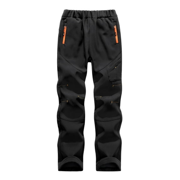 Povozer Kids Boys Girls Youth Waterproof Hiking Ski Snow Pants Elastic Waist Warm Insulated Pants(Black,5-6 Years)
