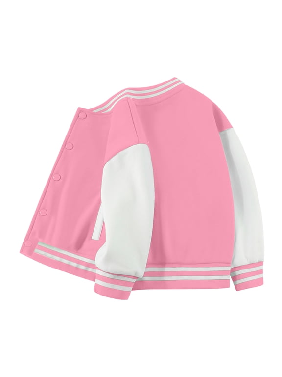 Kids Boys Varsity Jacket Baseball Jacket Kids Comfortable Baseball Jackets Boys Girls Jacket Lightweight Casual Coat,Size 18-24 Months,Hot Pink
