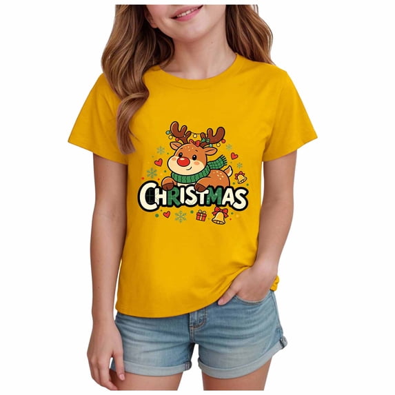 Povozer Kids Christmas Shirt Boys Girls Boys Girls Christmas Shirts Toddler Kids Merry and Bright Shirt,Size 13-14 Years,Yellow