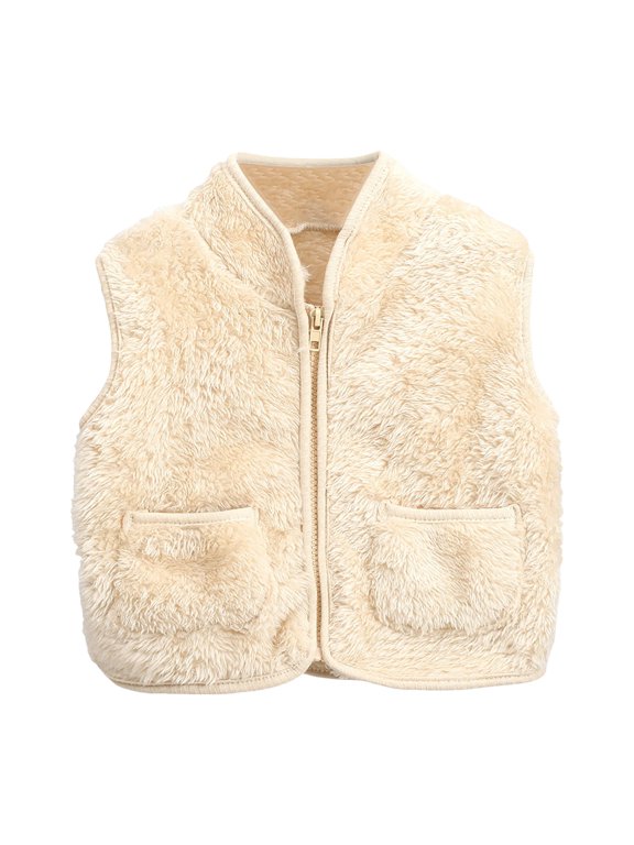 Kids Fleece Vest Jacket Warm Sleeveless Coat for Boys Girls Baby Toddler(Beige,2-3Y)