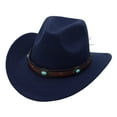 thumbnail image 1 of Povozer Kids Girls Boys Cowboy Cowgirl Hat Western Wide Brim Felt Fedora Hat with Buckle Belt,Size 3-8 Years,Navy, 1 of 5