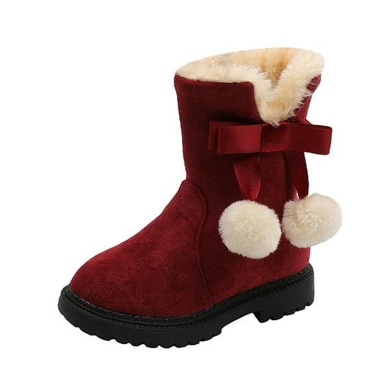 Povozer Kids Girls Boys Winter Warm Boots Fleece Lined Mid Calf Snow Boots(Red,2.5)