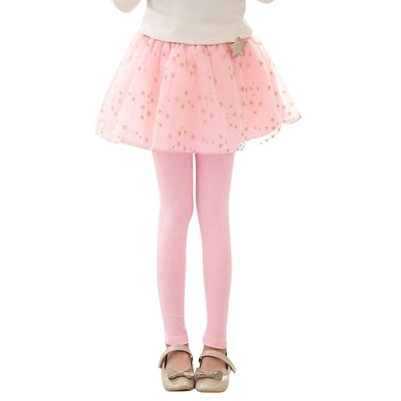 Povozer Kids Girls Lace Ruffle Tutu Skirts Leggings Tights Footless Cotton(Pink,3-4Y)