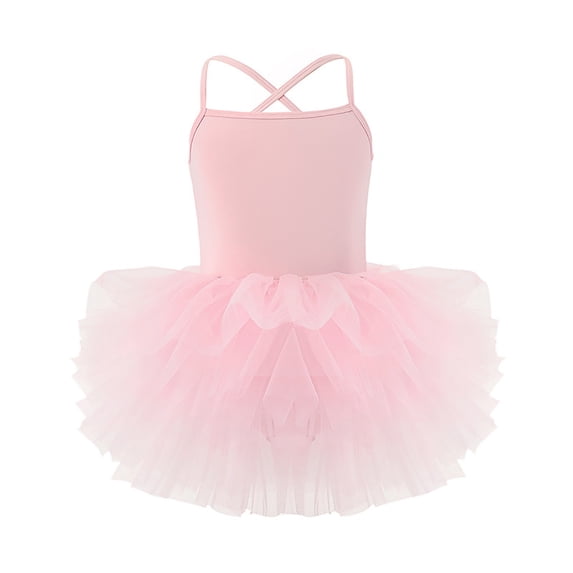 Povozer Kids Girls Ruffle Sleeve Ballet Dance Dress Dancewear Gymnastics Outfit(Pink,12-18M)