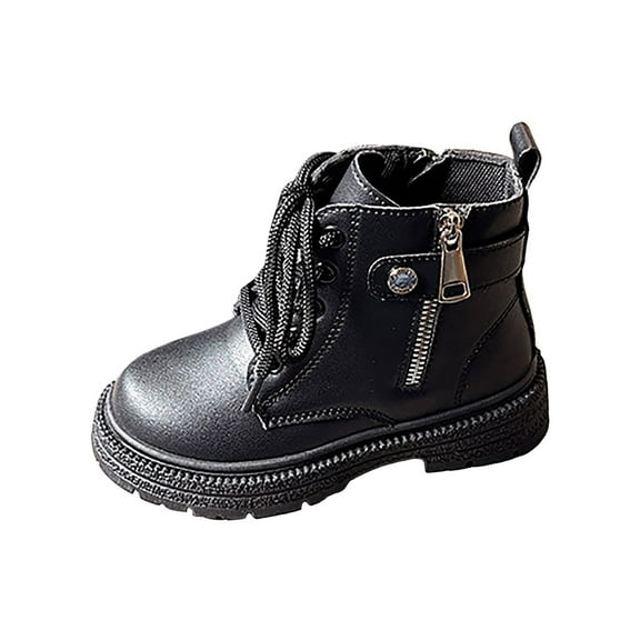 Povozer Kids Girls Side Zipper Combat Ankle Boots(Black,10.5)