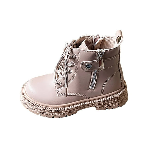 Povozer Kids Girls Side Zipper Combat Ankle Boots(Red,11.5)